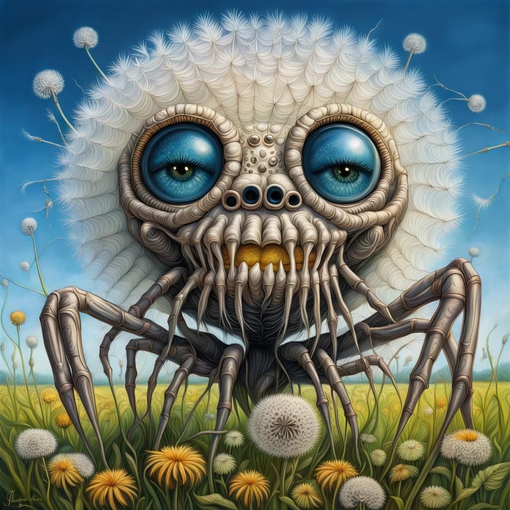 Dandelion Spider with Shiny Eyes in Ornate Style