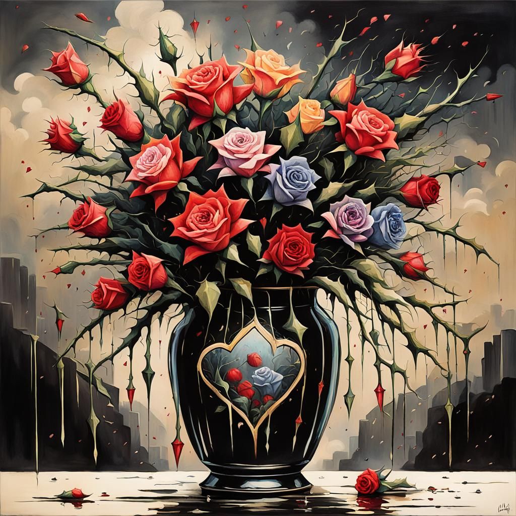 Surreal Bouquet: Thorns in Vase of Tears