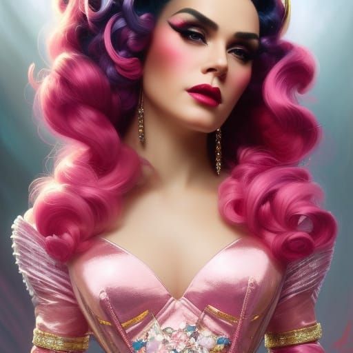 Glamorous Drag Queen Portrait in Art Nouveau Style