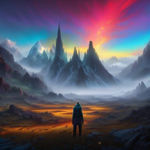 Aurora over the misty mountains