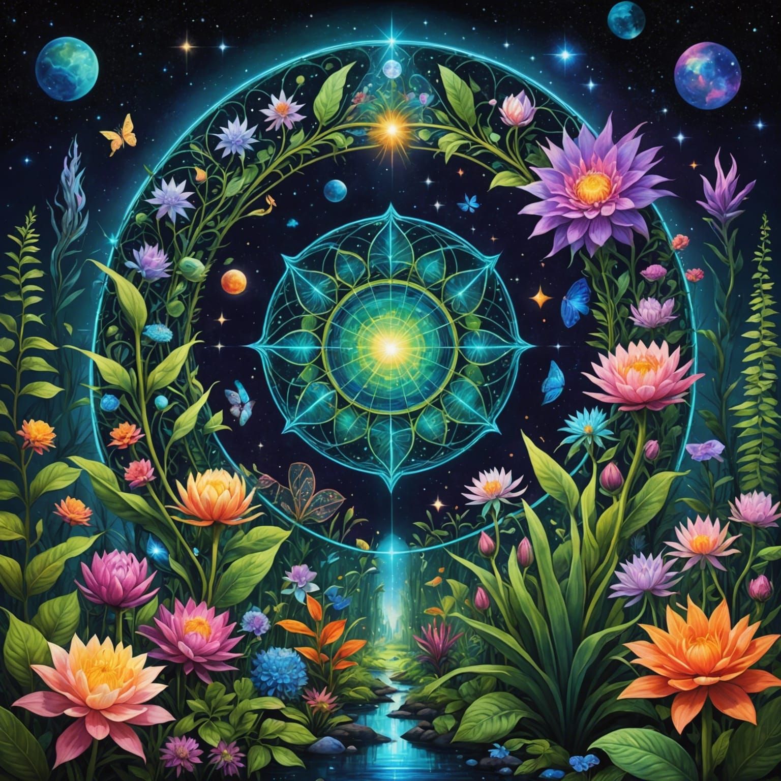 Holographic Botanic Garden in Astral Cosmic Style
