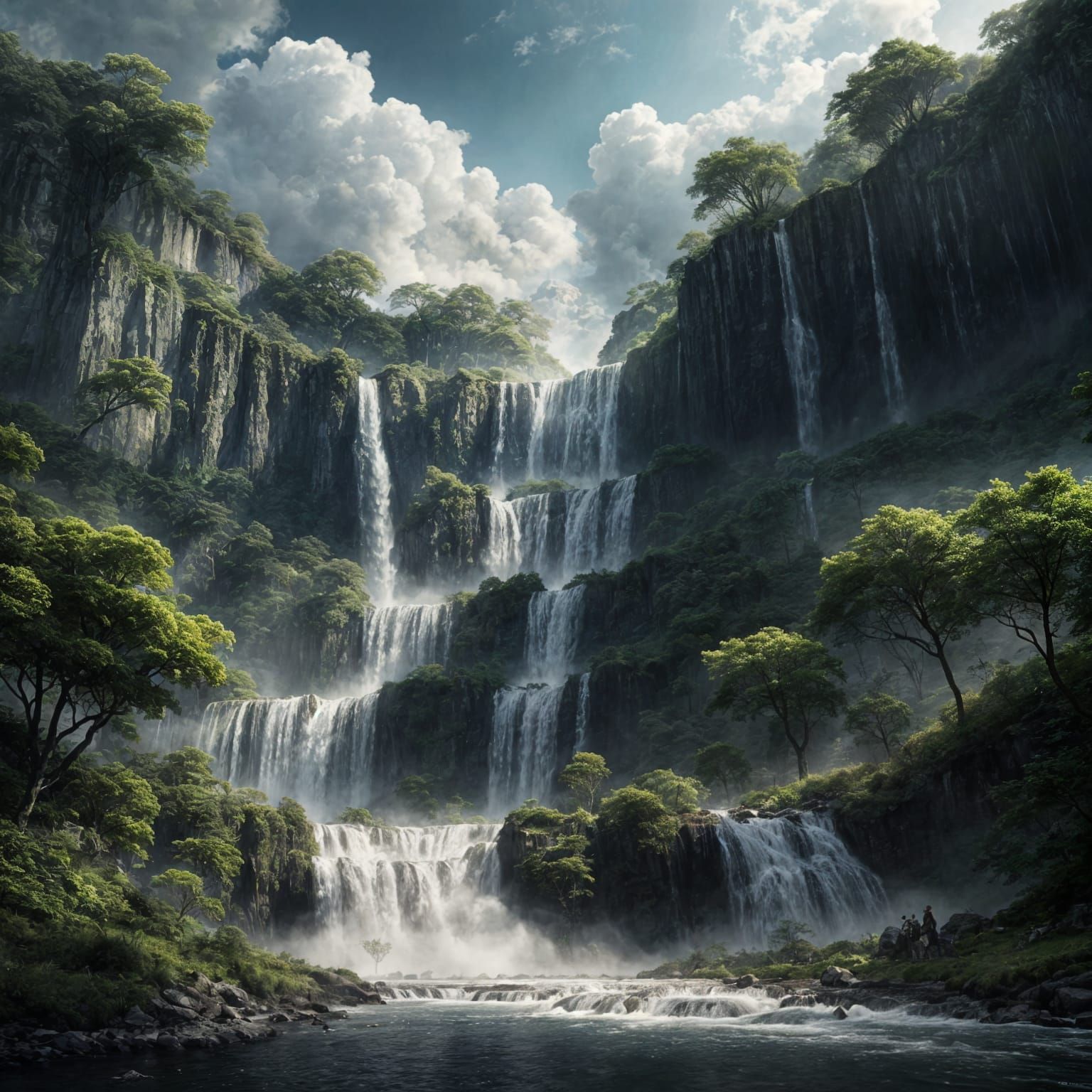 Epic Ash Waterfall Digital Matte Painting
