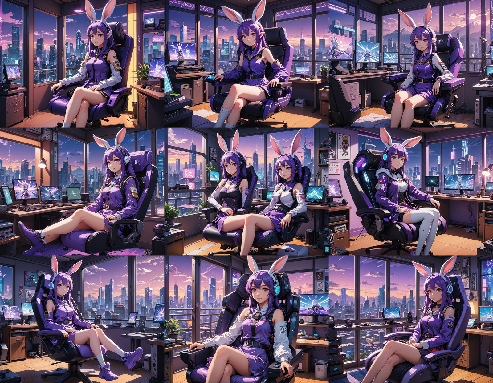 Cyberpunk Anime Bunny Girl in Japanese Bedroom