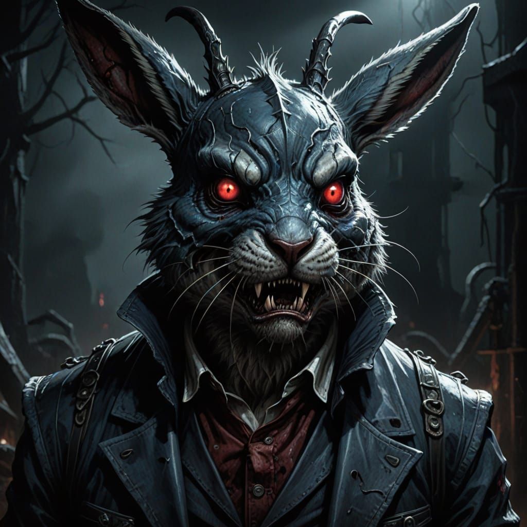 Macabre Dark Fantasy Rabbit in Gothic Horror Style