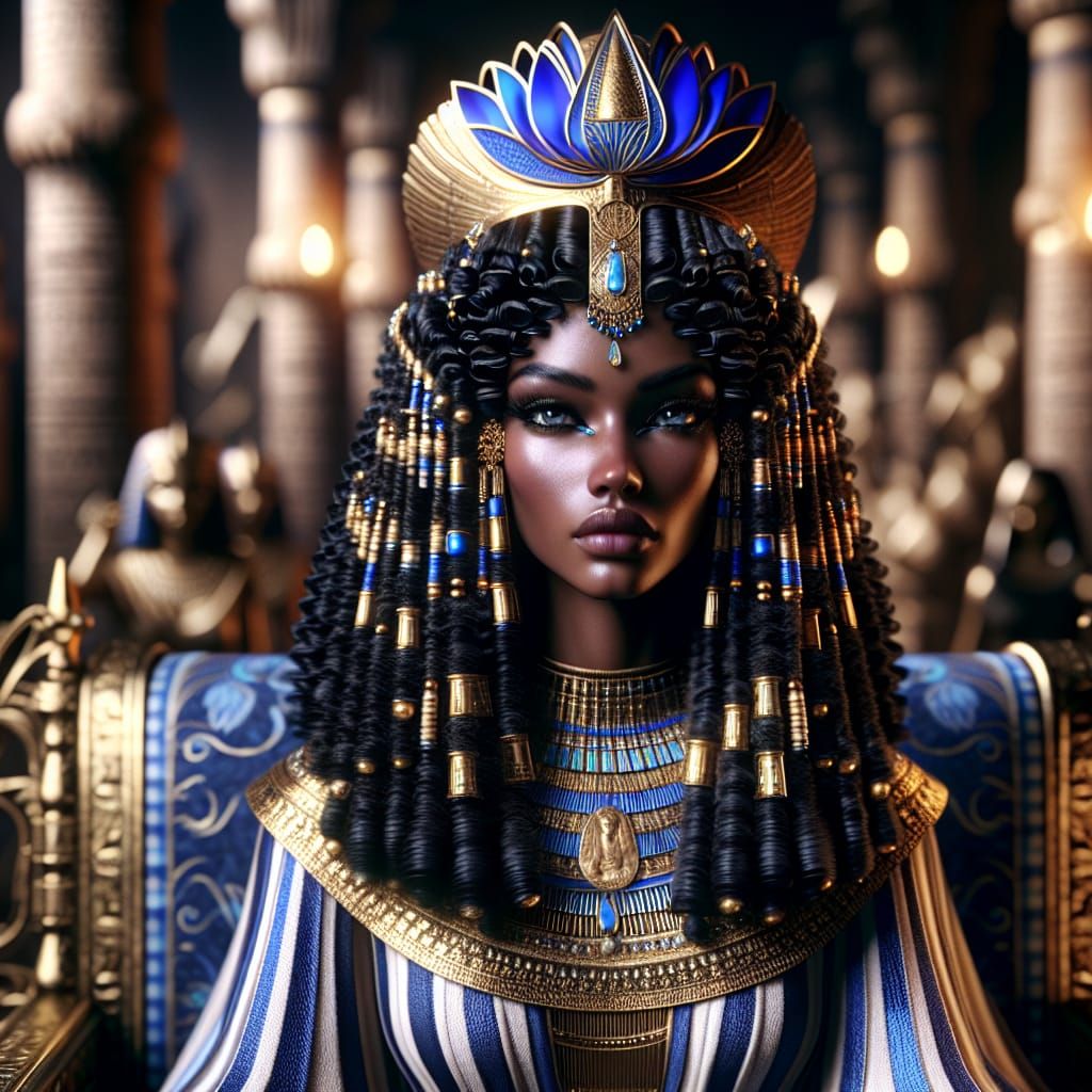 Ancient Egyptian Goddess in Royal Blue Kalasiris Gown