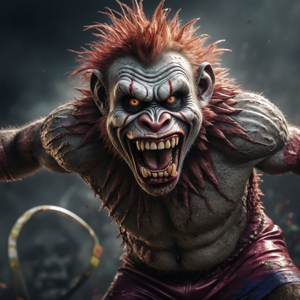 Zombie Monkey-Clown Olympic Javelin Thrower