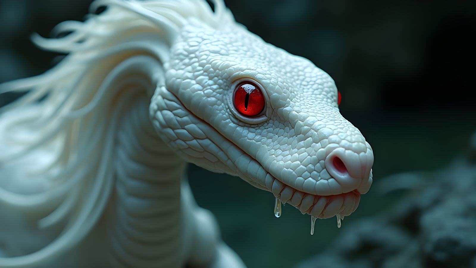 Hyperrealistic Albino Snake-Human Hybrid with Red Eyes