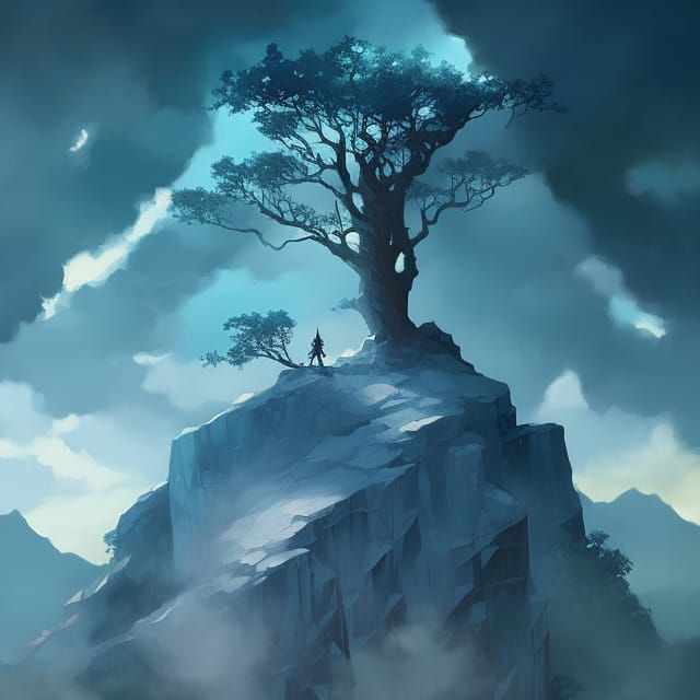 Blue Dreamlike Tree Painting, 8k Resolution Artwork