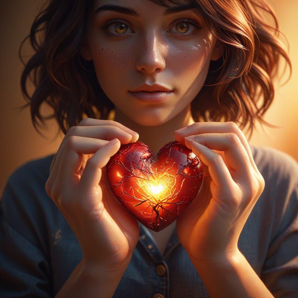 Hyper-Realistic Person Giving Heart in Digital Art