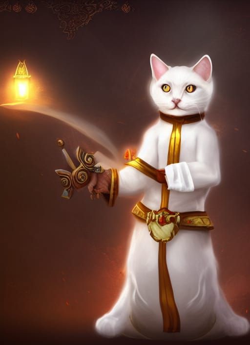White Cat Cleric: Cute Magical Video Game Character