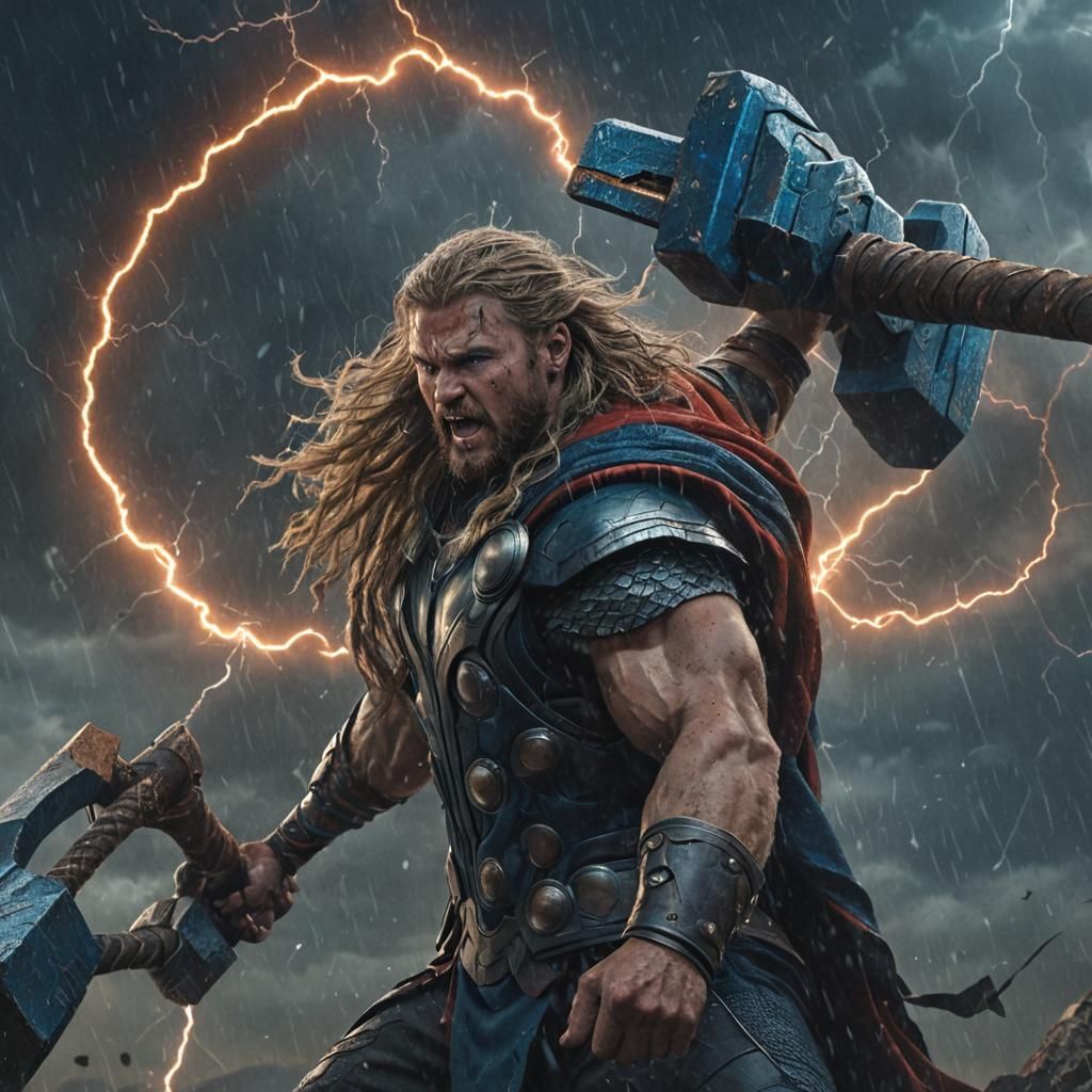 Thor's Furious Face Amidst Lightning Storm