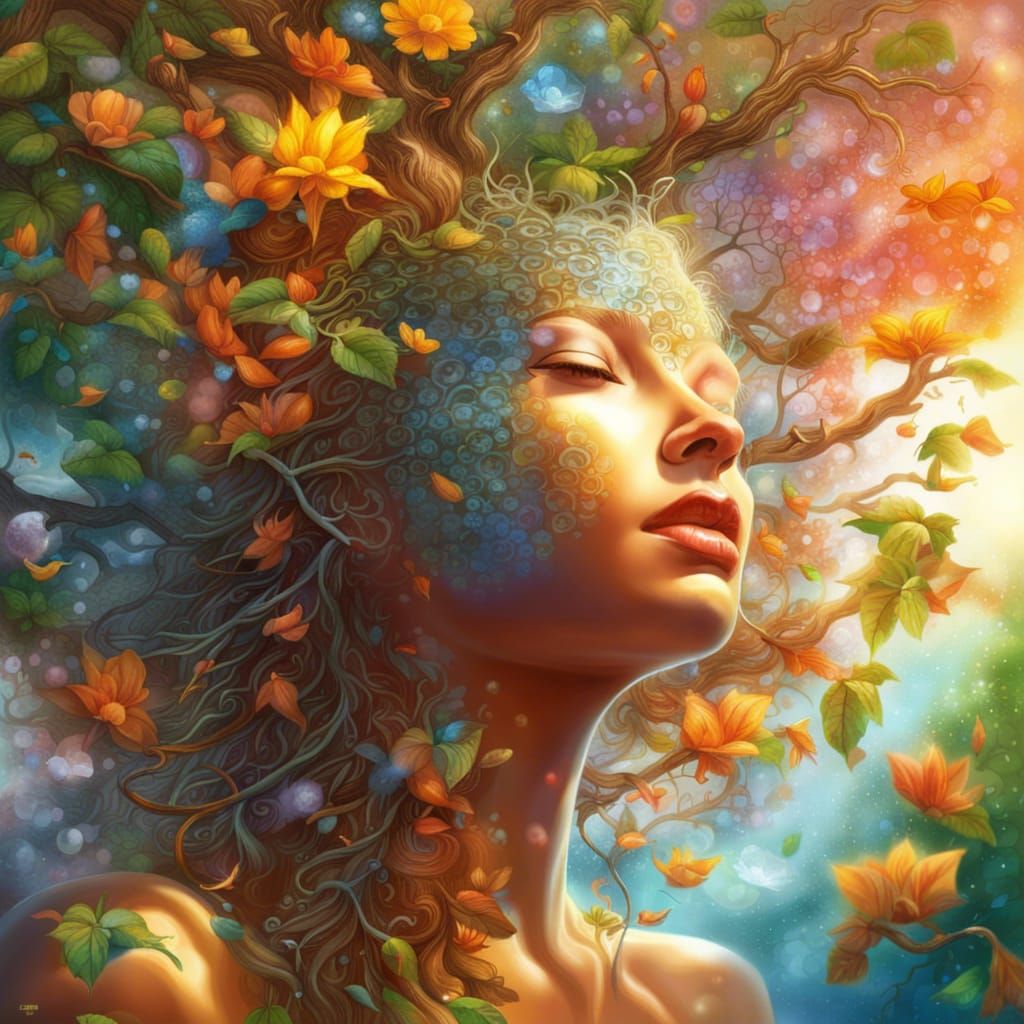 Gaia and the Tree of Wisdom: Hyperrealistic Concept Art