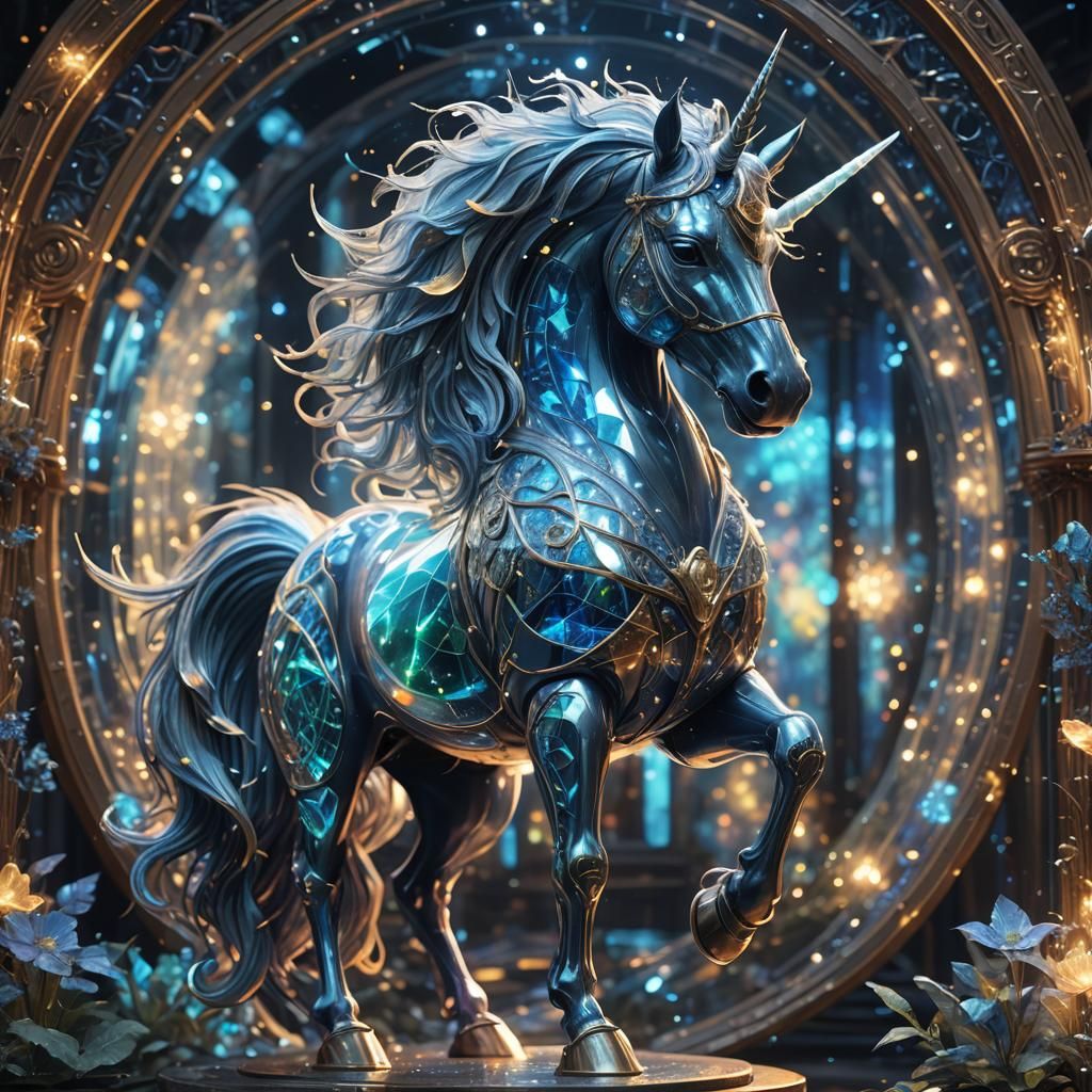 Holographic Unicorn in Blue Light