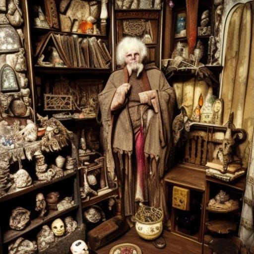 Fantasy Wizard in Mystical Stone Tower Room