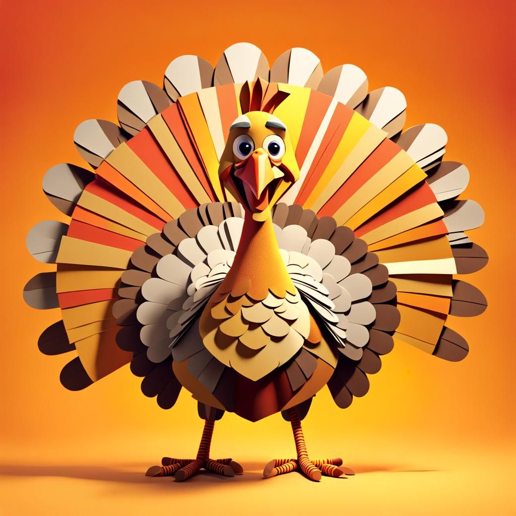 Cartoon Turkey Paper Collage in 3D Digital Art