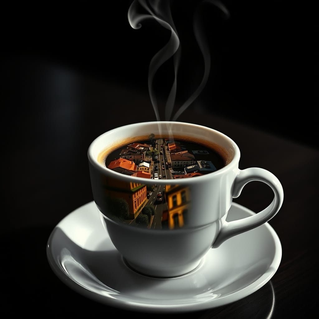 Coffee Cup City: Surreal Double Exposure Art