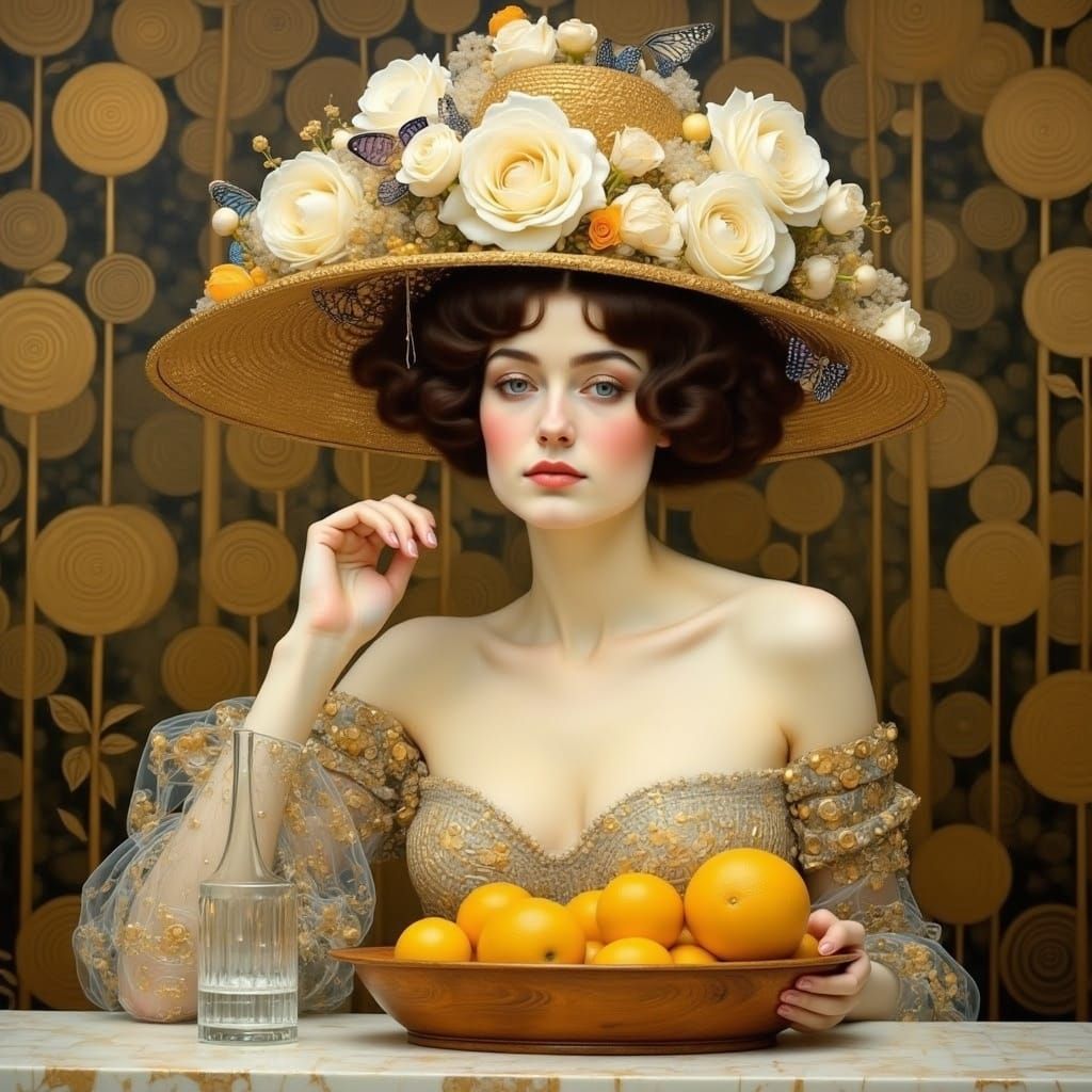 Gatsby Lady with Roses, Butterflies, and Lemons
