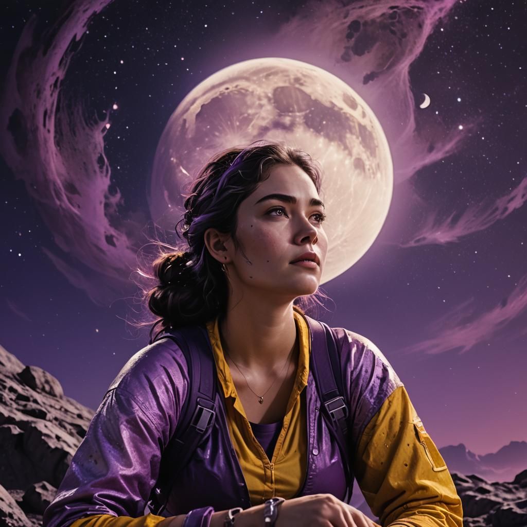 Moon Goddess Observes Earth: Cinematic Film Still