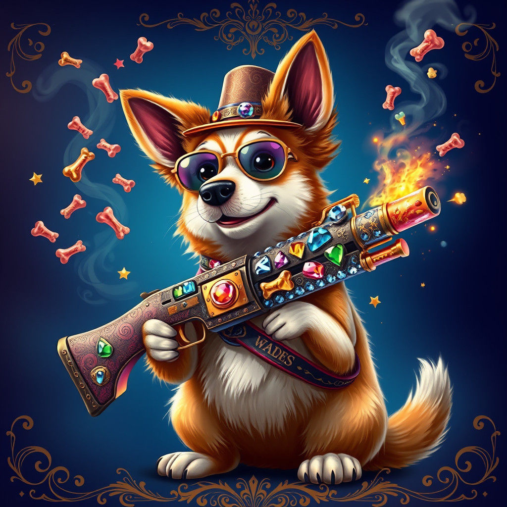 Dog with Bone Gun in Ornate Concept Art Style