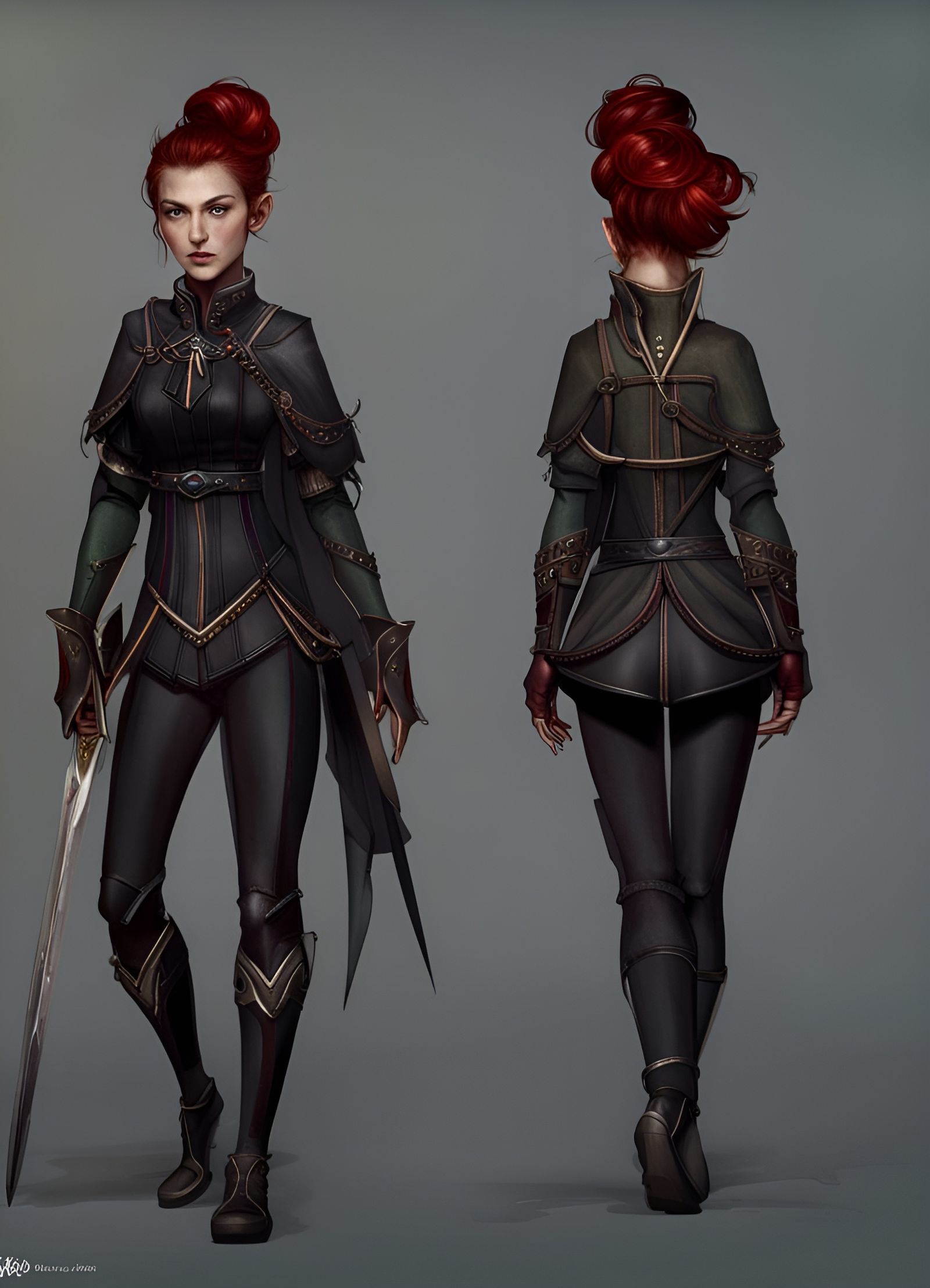 Athletic Half-Elf Duelist with Dark Red Hair