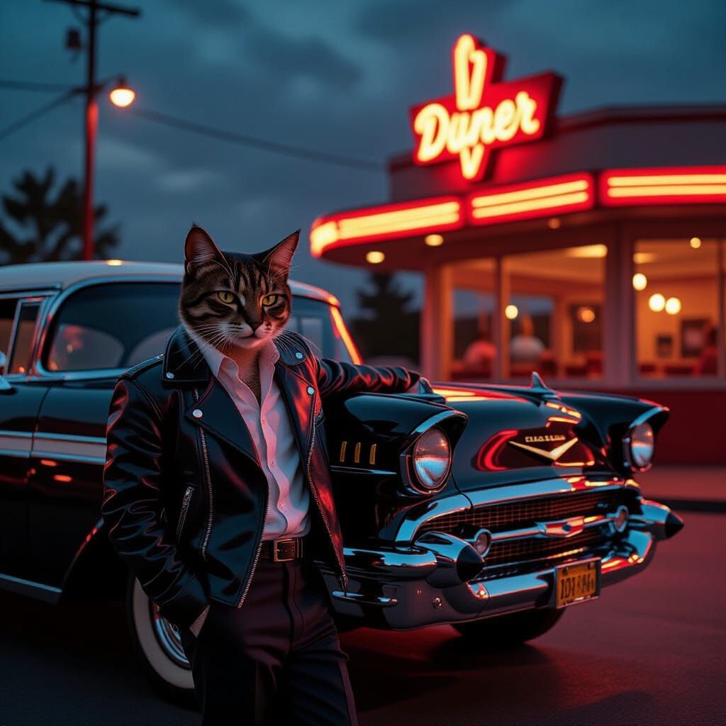 Cool Cat Leaning on Bel Air, Film Noir Style