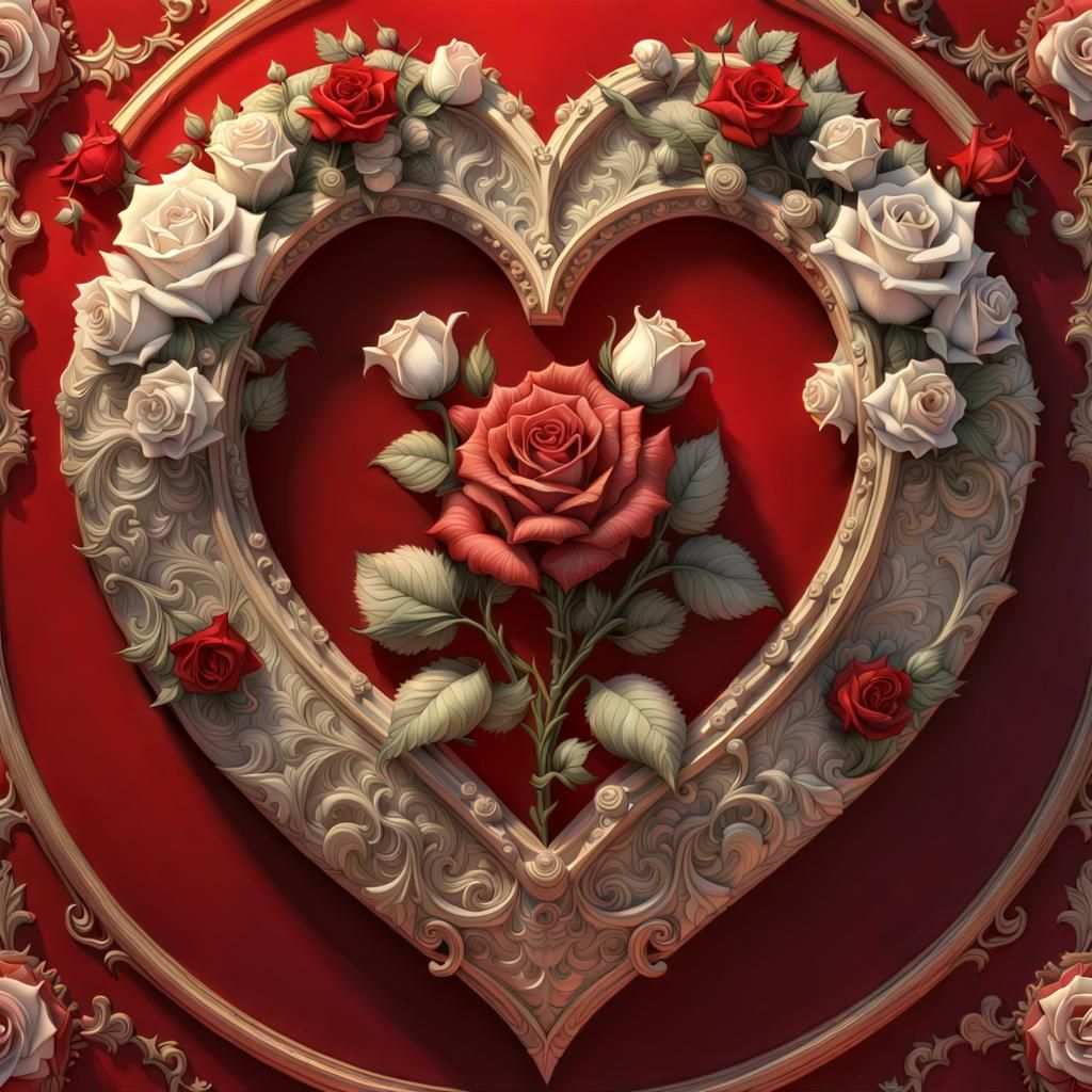Rococo Heart with Roses in Shimmering Design