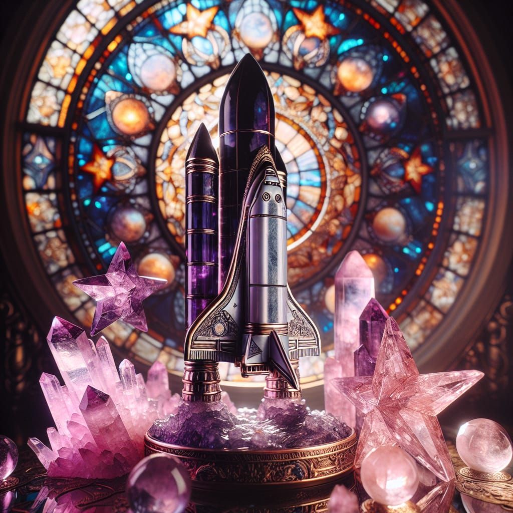 Amethyst Rocket with Rose Quartz Stars