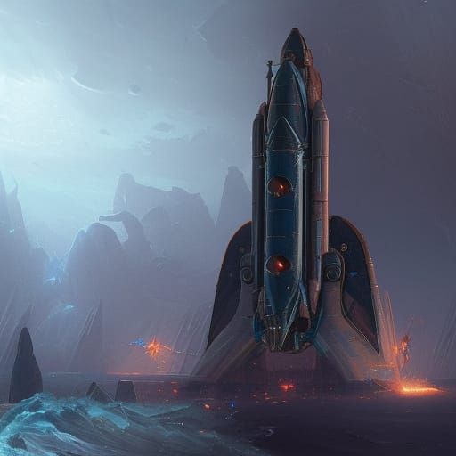 Atlantis Rocket in Dark Fantasy Style