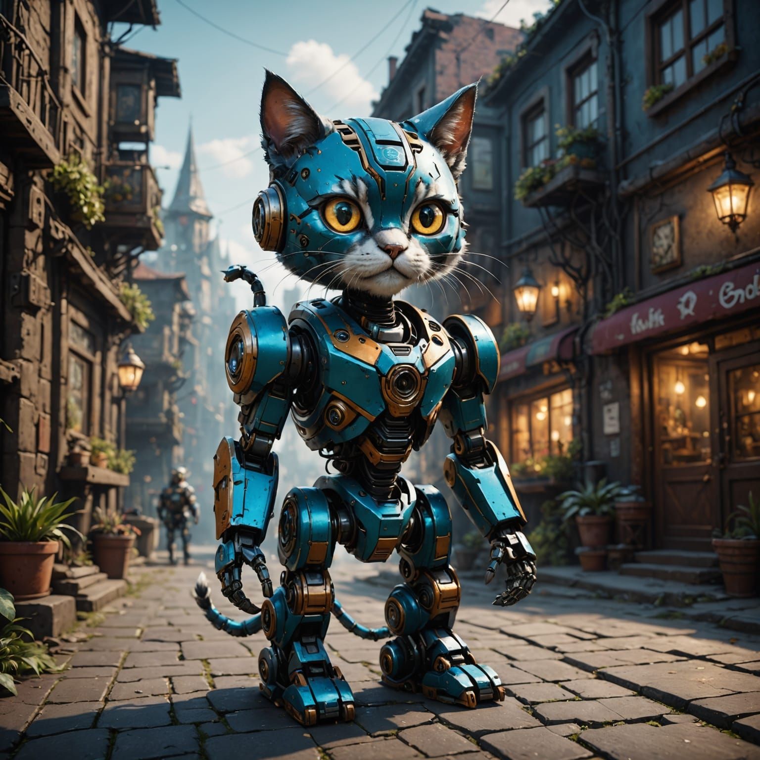 Surreal Robot Cat Concept Art in Vibrant Colors