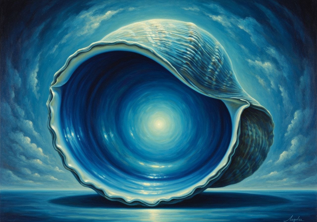 Surreal Giant Operculum Shell in Cosmic Blue Hues