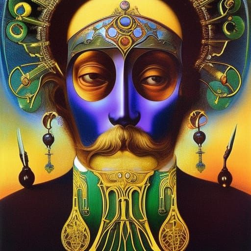 Surreal Moustache Portrait in Steampunk Fantasy Style