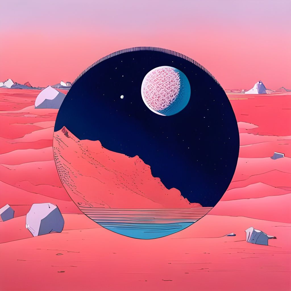 Mechanical Sphere Floating Over a Pink Desert