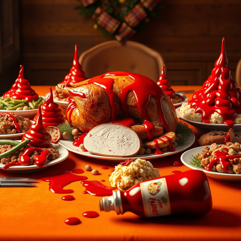 Thanksgiving Table with Ketchup, Fantasy Concept Art