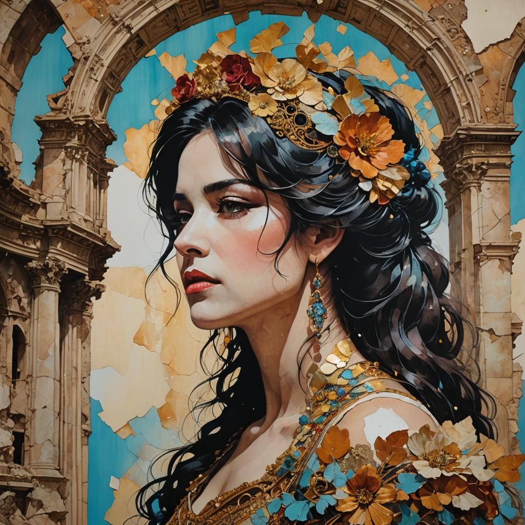 Opera Singer Portrait in Decoupage Collage Style