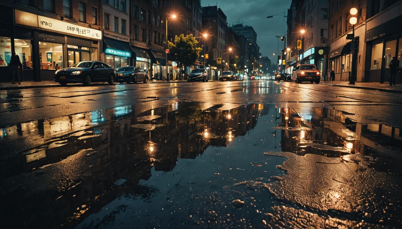 City Street Reflections After Rain