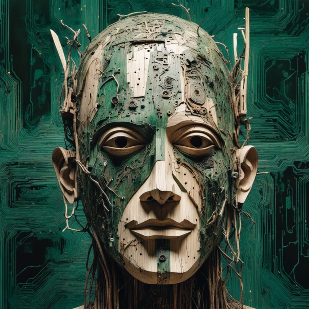 Circuit Board Face Portrait in Magic Realism