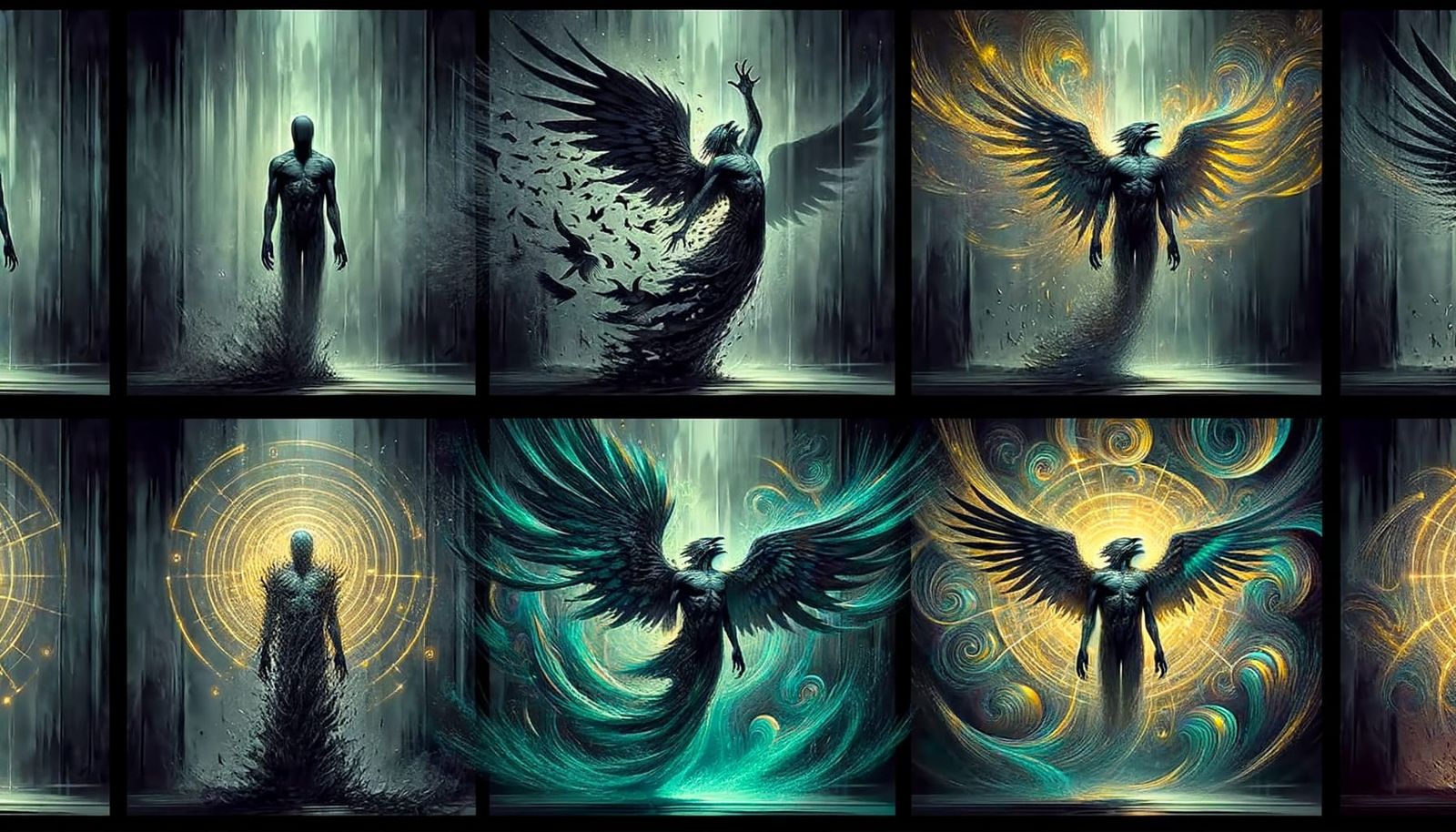 Shadowy Figure Transforms into Spectral Raven Beast