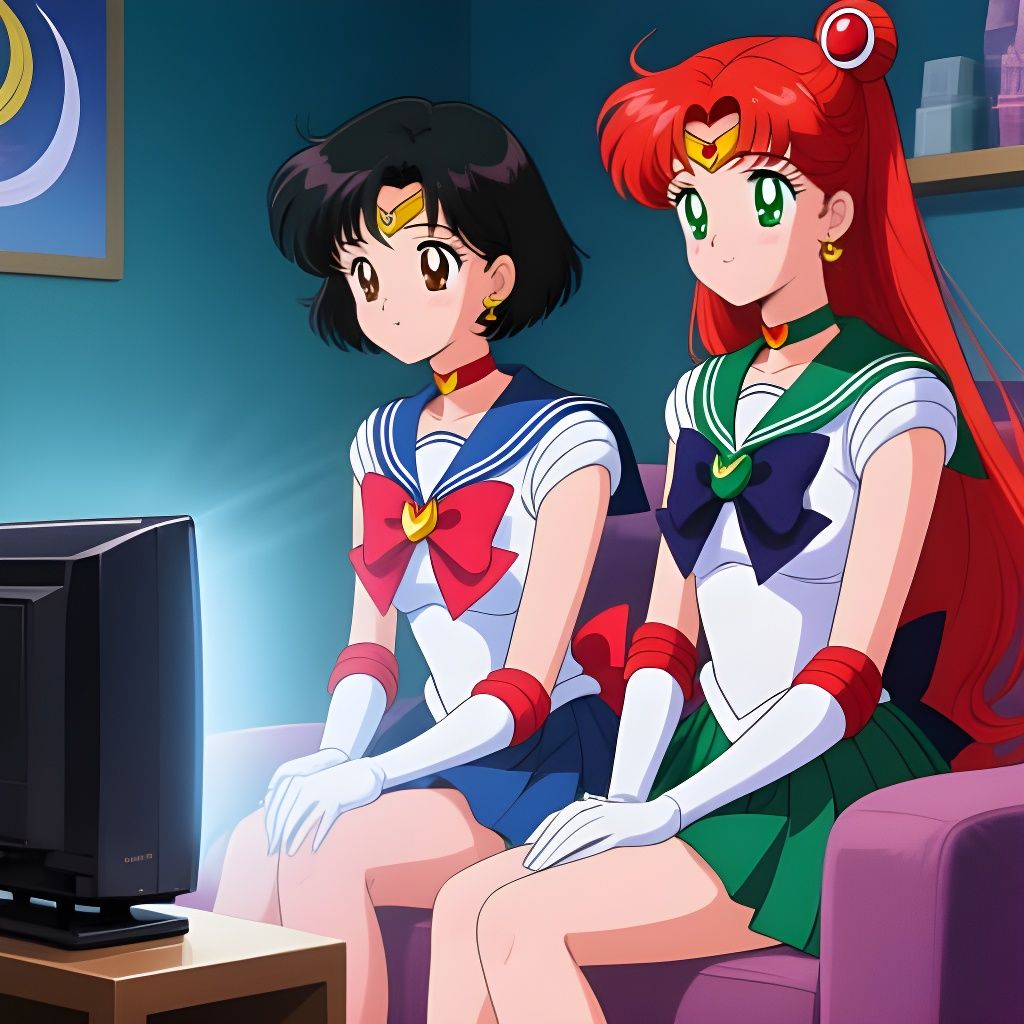 Anime Girls Watching Sailor Moon on TV