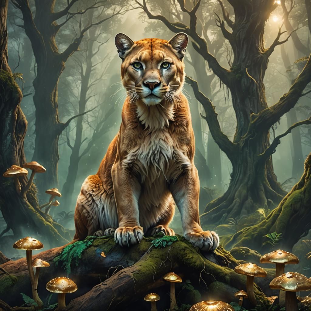 Regal Golden Cougar in Mystical Forest Concept Art