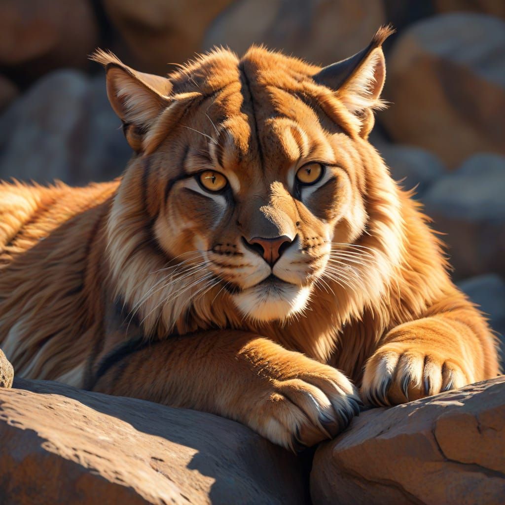 Saber-Toothed Cat Lounging in Golden Sunlight