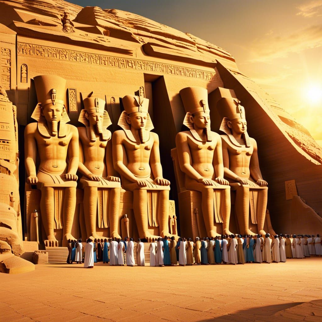 Abu Simbel Temple Sunset: 8K Photorealistic Prayer Scene