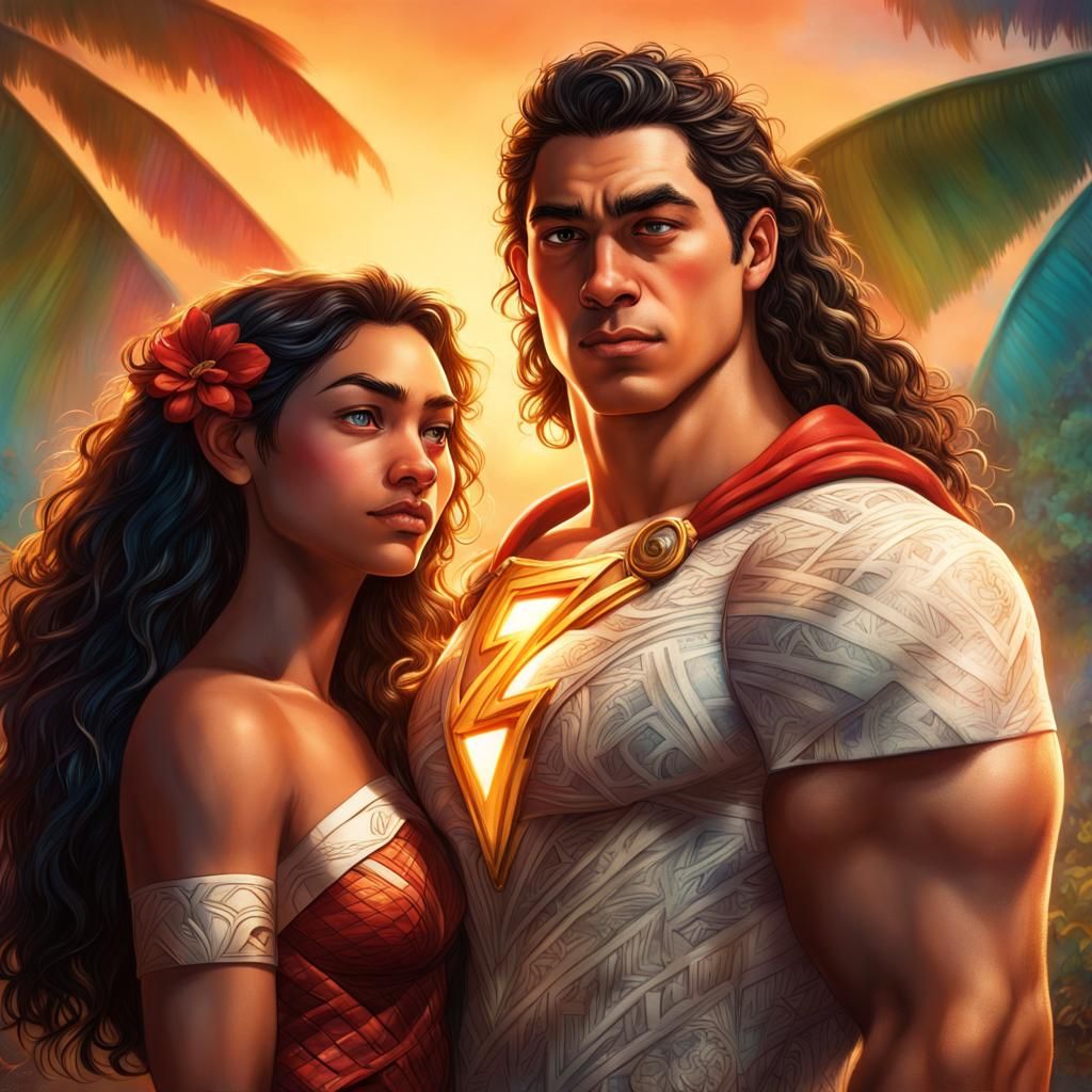 SHAZAM and Moana Couple Concept Art