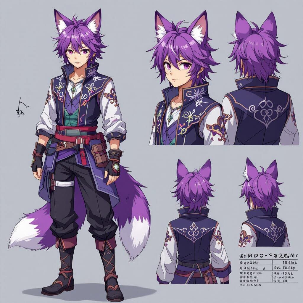 Anime Character Sheet: Fox-Eared Male Design