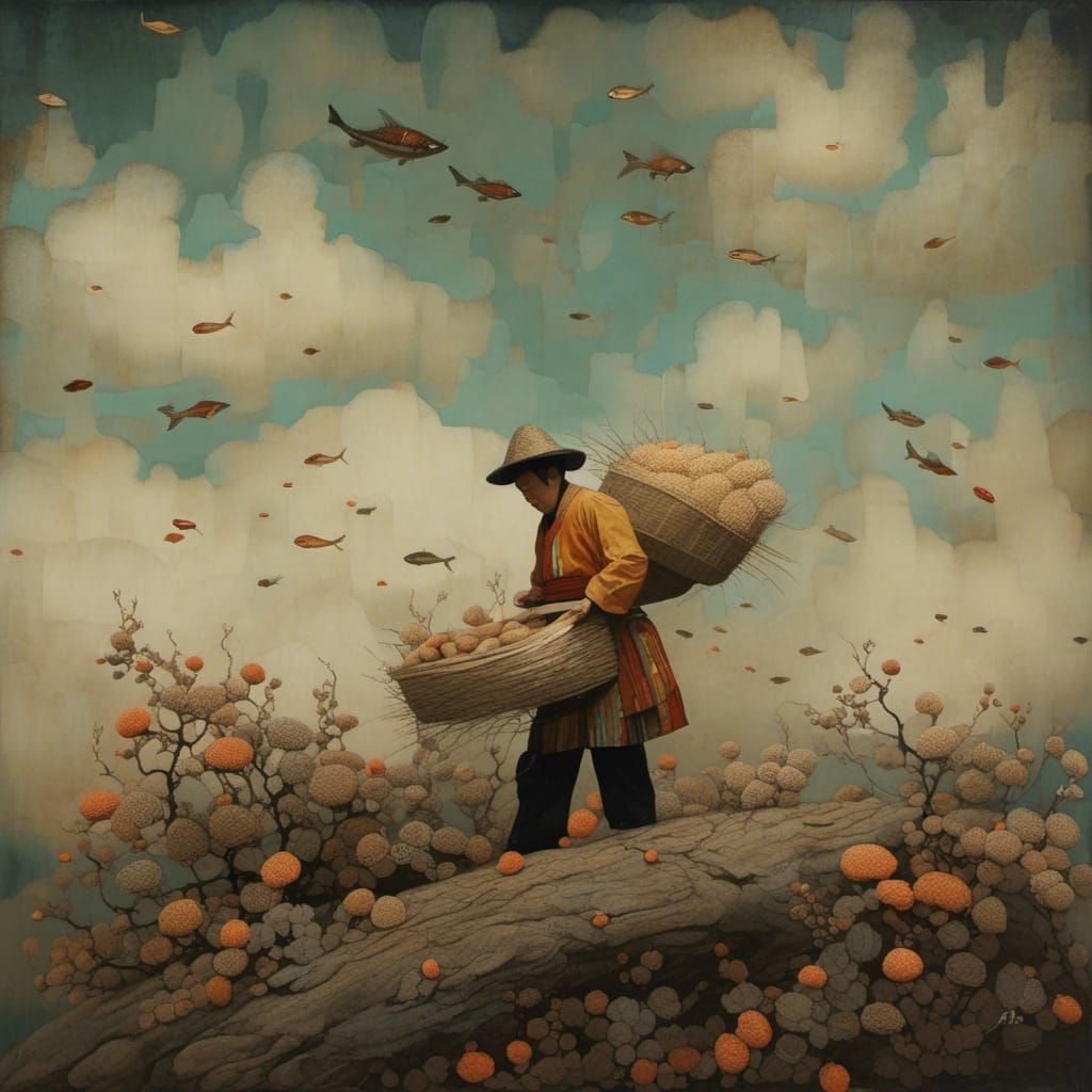 Surreal Sushi Chef in Maximalist Folk Art Style