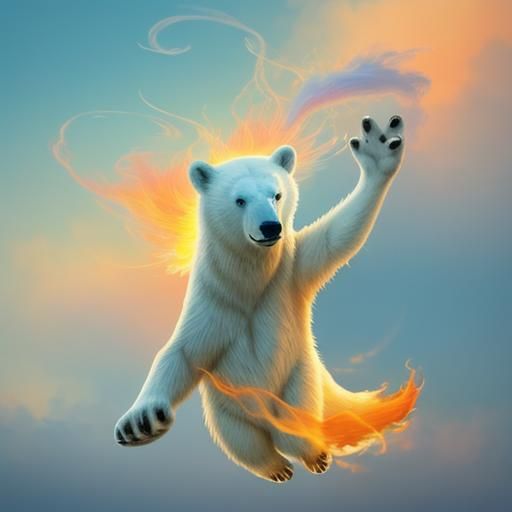 Surreal Polar Bear Fire Magic in Pastel Colors