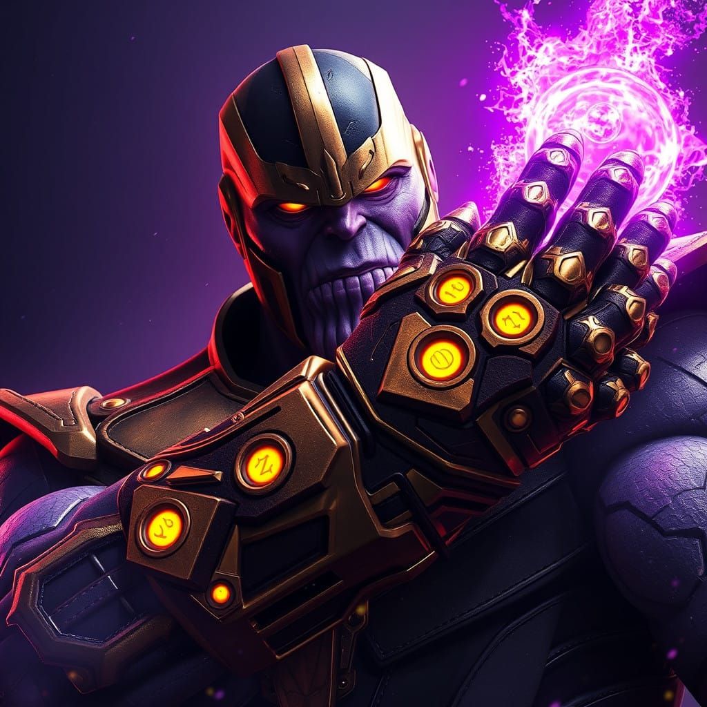 Epic Dark Fantasy Masterpiece of Thanos with Infinity Gauntl...