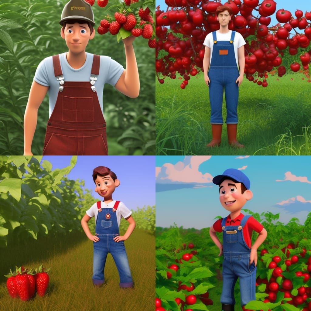 Farmer Boy with Berry Bush: 3D Digital Art