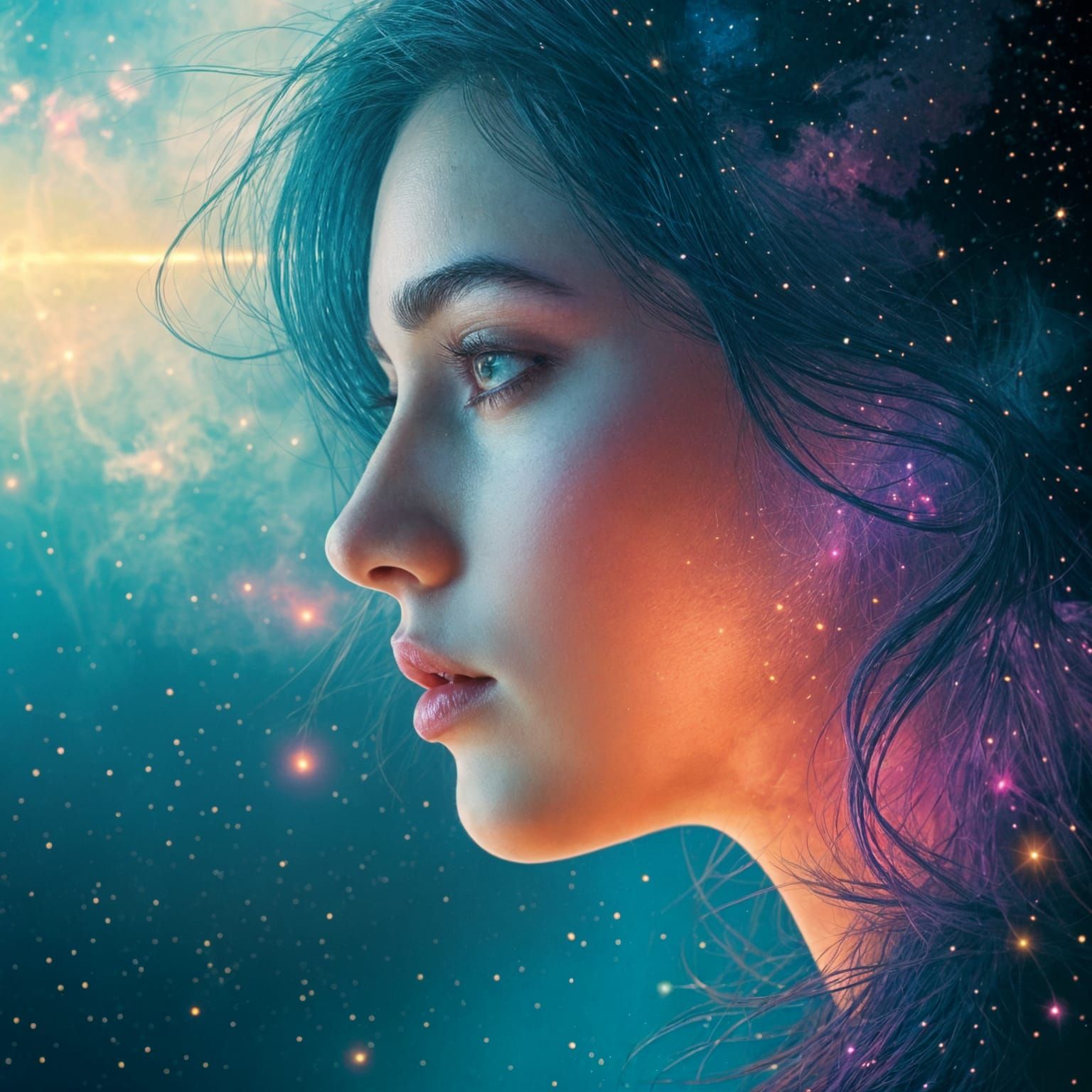 Nebula Woman Portrait in Cyberpunk Style