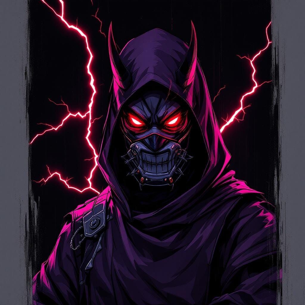 Menacing Shinobi with Crimson Lightning, in Cyberpunk Style