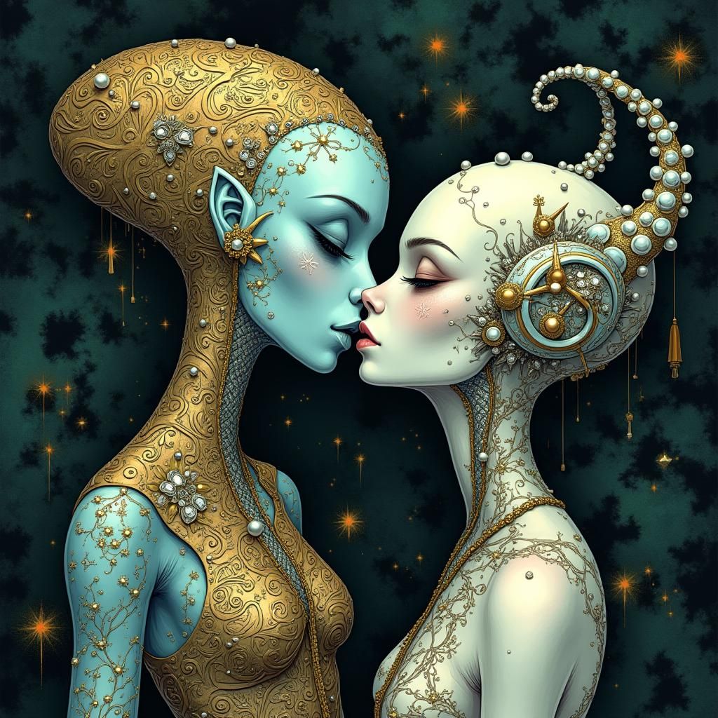 Funky Sparkling Alien Female Kiss in Clarke Style